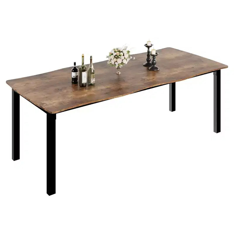 Tavolo da Pranzo per 6-8 Persone, Tavolo Rustico con Bordo Irregolare a Onda con Piano Spesso in MDF e Struttura in Metallo, Impermeabile Antigraffio