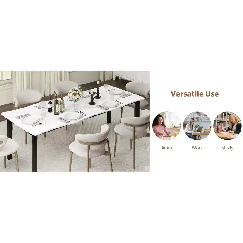 Tavolo da Pranzo per 6-8 Persone, Tavolo Rustico con Bordo Irregolare a Onda con Piano Spesso in MDF e Struttura in Metallo, Impermeabile Antigraffio