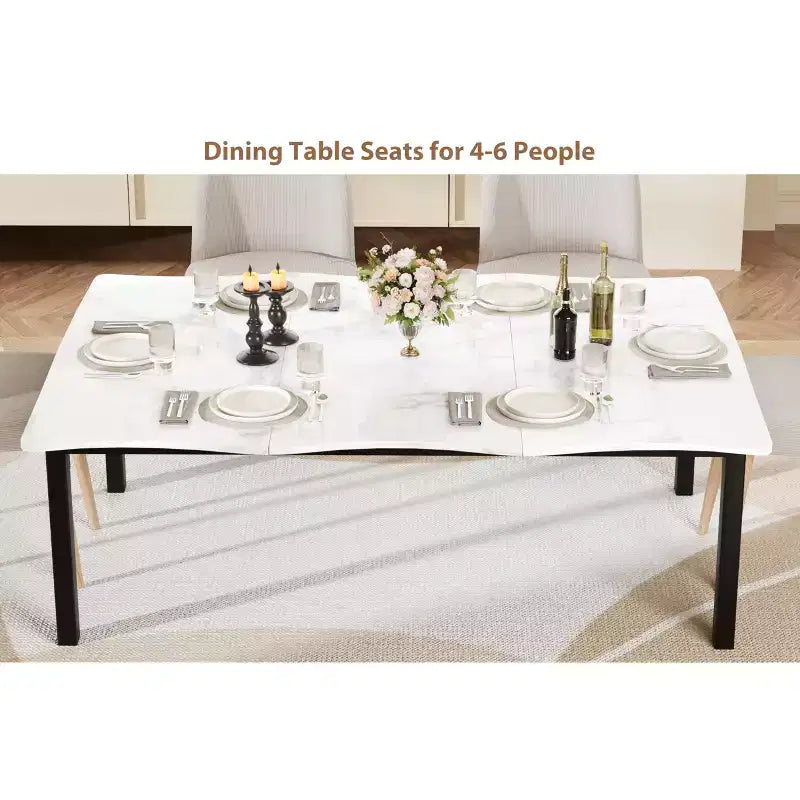 Tavolo da Pranzo per 6-8 Persone, Tavolo Rustico con Bordo Irregolare a Onda con Piano Spesso in MDF e Struttura in Metallo, Impermeabile Antigraffio