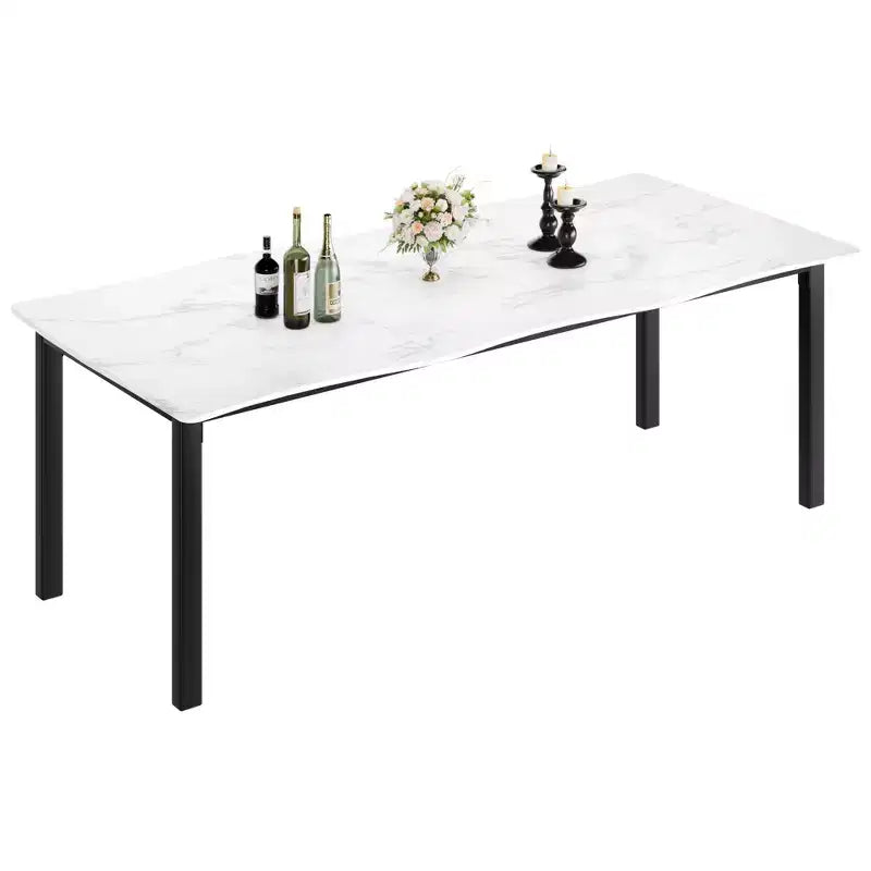 Tavolo da Pranzo per 6-8 Persone, Tavolo Rustico con Bordo Irregolare a Onda con Piano Spesso in MDF e Struttura in Metallo, Impermeabile Antigraffio