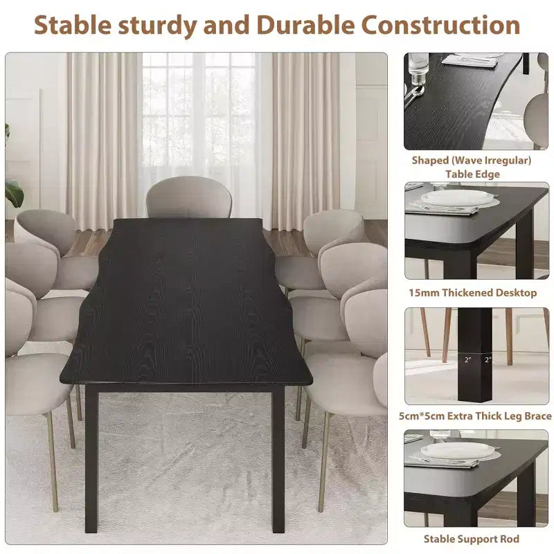 Tavolo da Pranzo per 6-8 Persone, Tavolo Rustico con Bordo Irregolare a Onda con Piano Spesso in MDF e Struttura in Metallo, Impermeabile Antigraffio