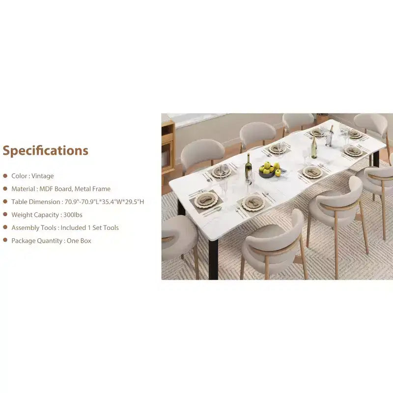 Tavolo da Pranzo per 6-8 Persone, Tavolo Rustico con Bordo Irregolare a Onda con Piano Spesso in MDF e Struttura in Metallo, Impermeabile Antigraffio