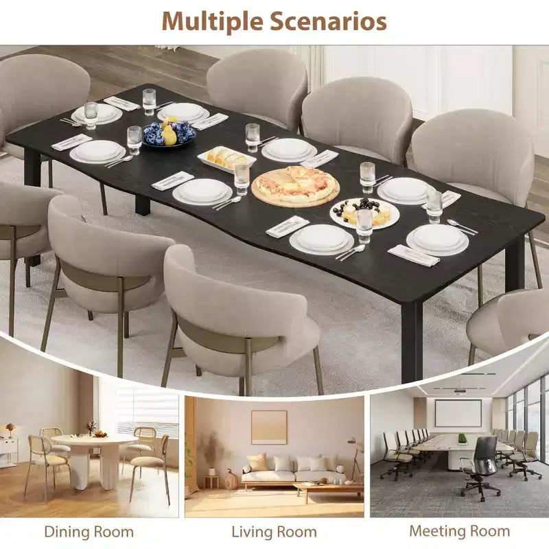 Tavolo da Pranzo per 6-8 Persone, Tavolo Rustico con Bordo Irregolare a Onda con Piano Spesso in MDF e Struttura in Metallo, Impermeabile Antigraffio