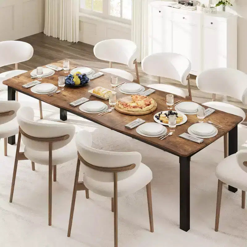 Tavolo da Pranzo per 6-8 Persone, Tavolo Rustico con Bordo Irregolare a Onda con Piano Spesso in MDF e Struttura in Metallo, Impermeabile Antigraffio