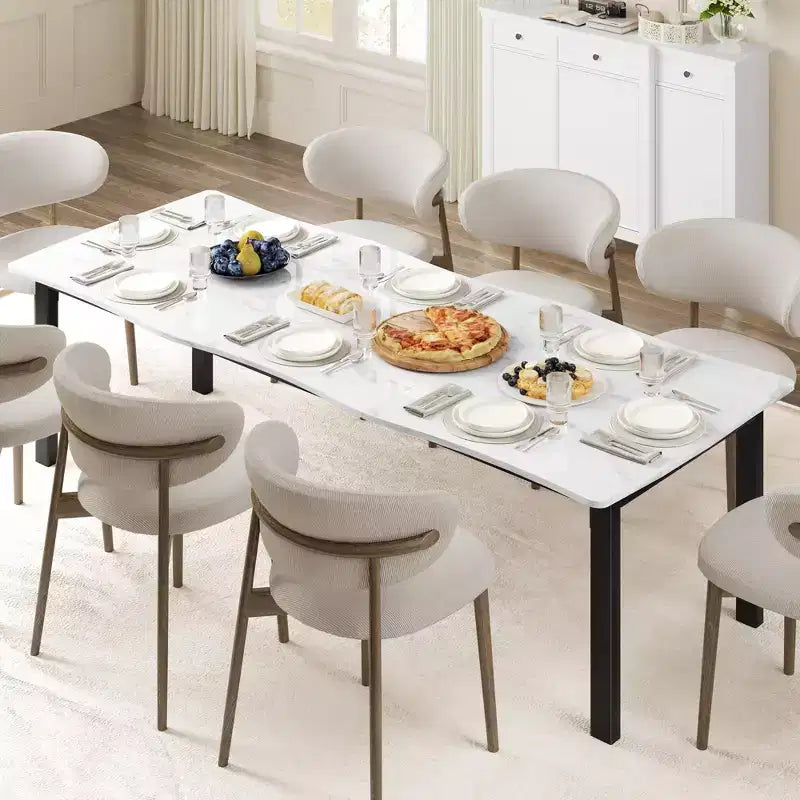 Tavolo da Pranzo per 6-8 Persone, Tavolo Rustico con Bordo Irregolare a Onda con Piano Spesso in MDF e Struttura in Metallo, Impermeabile Antigraffio