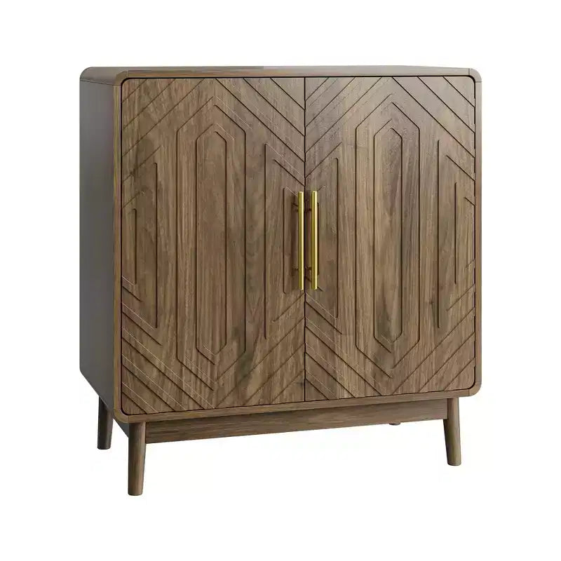 Walnut Buffet Sideboard with 2 Carved Doors and Adjustable Shelf for Living Room Kitchen Dining Room