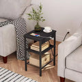 Side Table with Charging Station, 3-Tier Small End Table with Adjustable Shelf/USB/Type-C, Black Nightstand