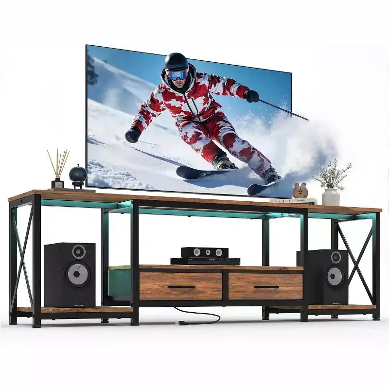 Mobile TV con cassetti in tessuto, mobile multimediale con ripiani aperti, tavolo console TV, per soggiorno, camera da letto, ufficio