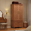 71H Tall Farmhouse Wooden Armoire Closet w/ 2 Doors & Hanging Rod, Freestanding V Shape Wardrobe Storage Cabinet for Clothes, Bedroom, Rustic Brown