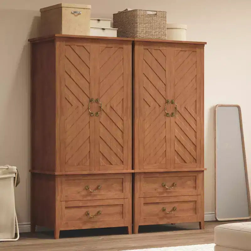Armadio in legno stile rustico da 71 pollici con 2 ante e asta appendiabiti, guardaroba a forma di V autoportante per vestiti, camera da letto, marrone rustico