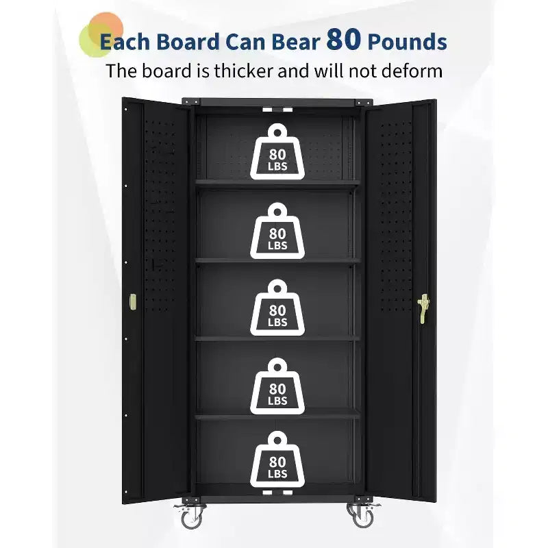 Garage Storage Cabinet,71.7 Metal Storage Cabinet with 2 Doors and 4 Adjustable Shelves,Cold-Rolled Steel Cabinet for Workshop Home Office Organizer