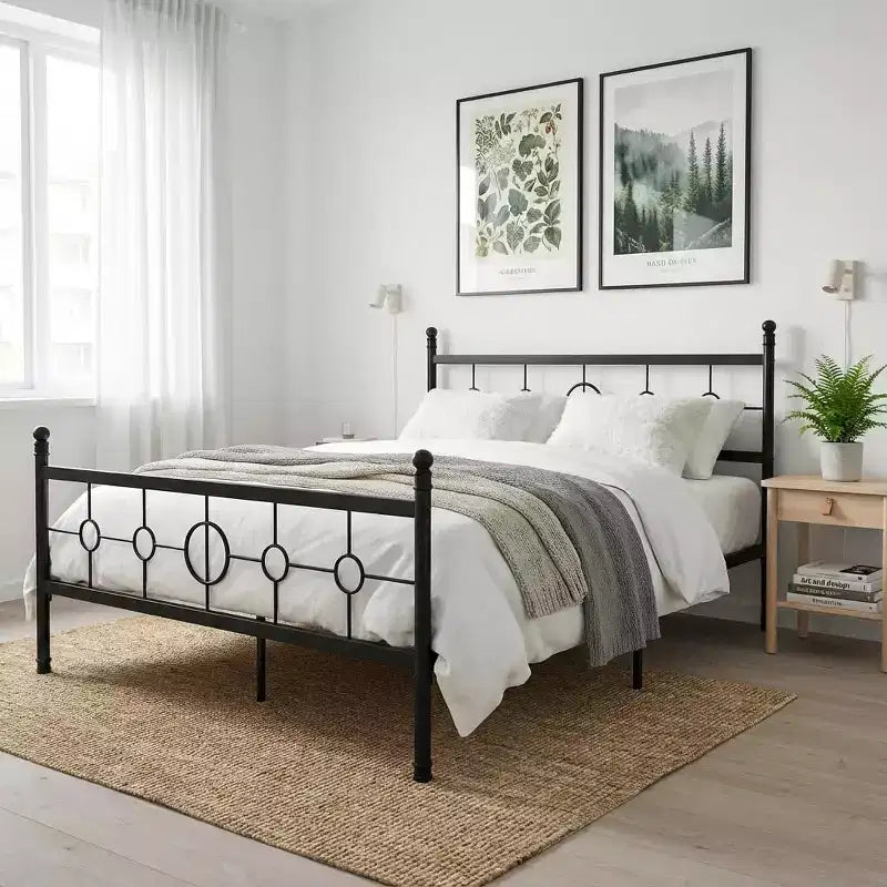 Metal Bed Frame with Headboard, Metal Platform Bed Base, No Box Spring Needed, No Noise, Easy Assembly