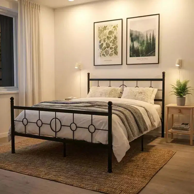 Metal Bed Frame with Headboard, Metal Platform Bed Base, No Box Spring Needed, No Noise, Easy Assembly