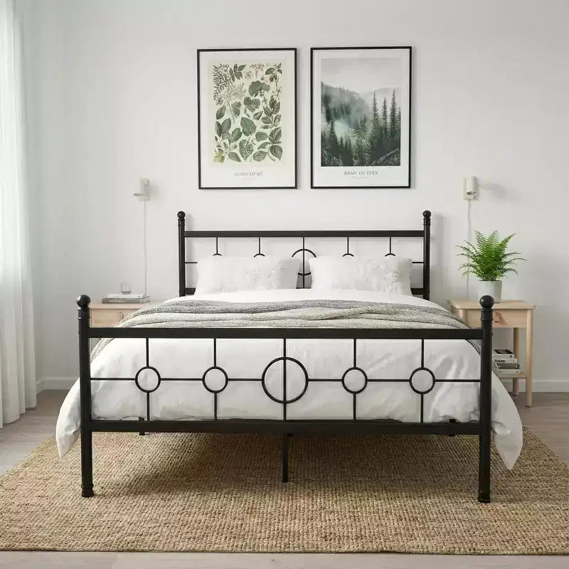 Metal Bed Frame with Headboard, Metal Platform Bed Base, No Box Spring Needed, No Noise, Easy Assembly