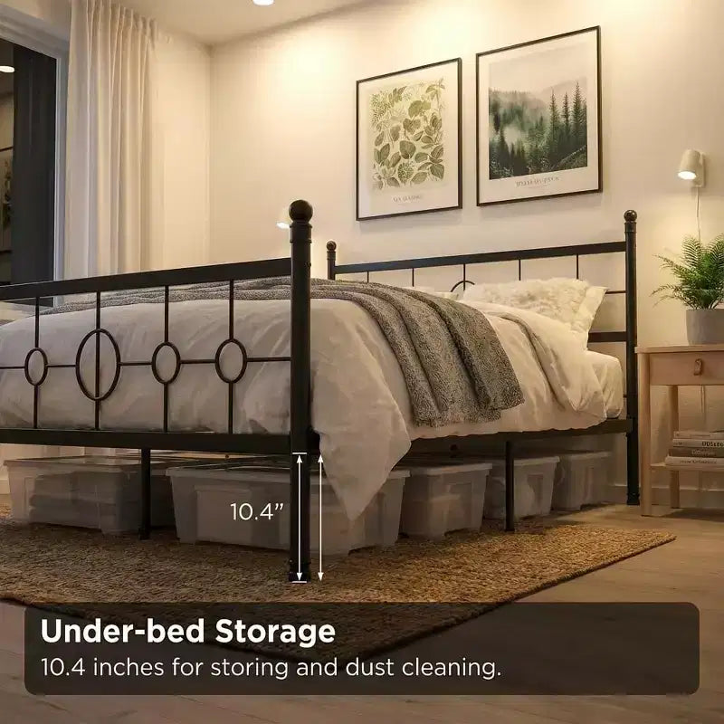 Metal Bed Frame with Headboard, Metal Platform Bed Base, No Box Spring Needed, No Noise, Easy Assembly