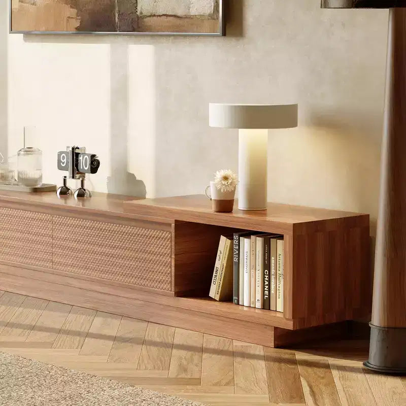 78.74102.3 Mobile TV estensibile con 3 cassetti, design del frontale testurizzato e console multimediale moderna per il soggiorno