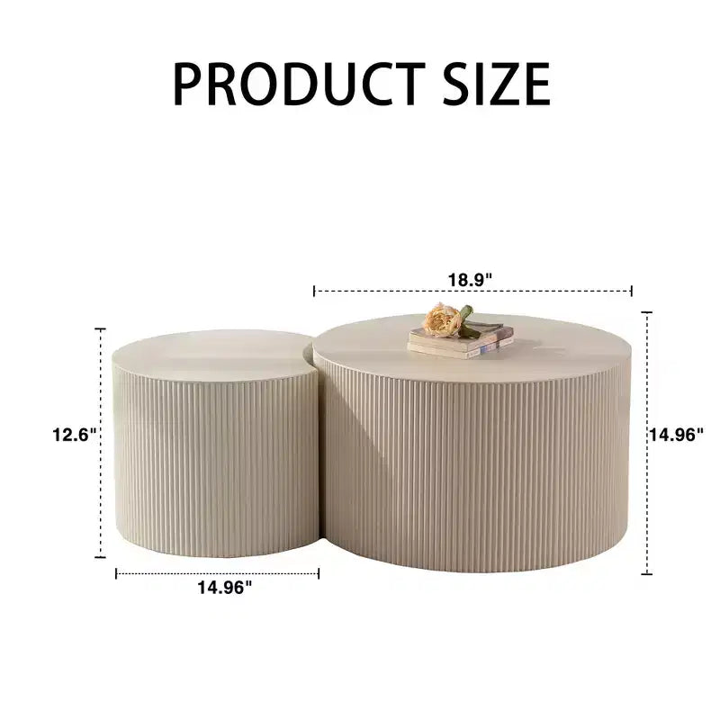 Table basse ronde en bois avec motif artisanal en relief pour les petits espaces, aucun assemblage requis
