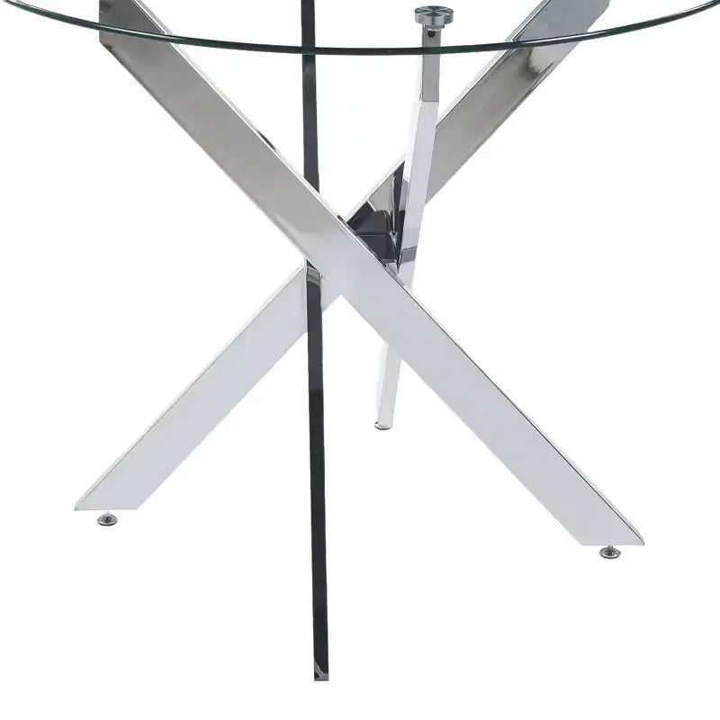 Dining Table with Cross Metal Leg and Tempered Glass Top, Modern Space-Saving Design for Kitchen or Living Room