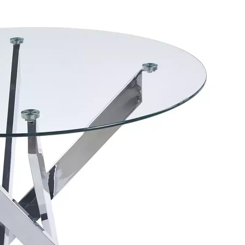 Dining Table with Cross Metal Leg and Tempered Glass Top, Modern Space-Saving Design for Kitchen or Living Room