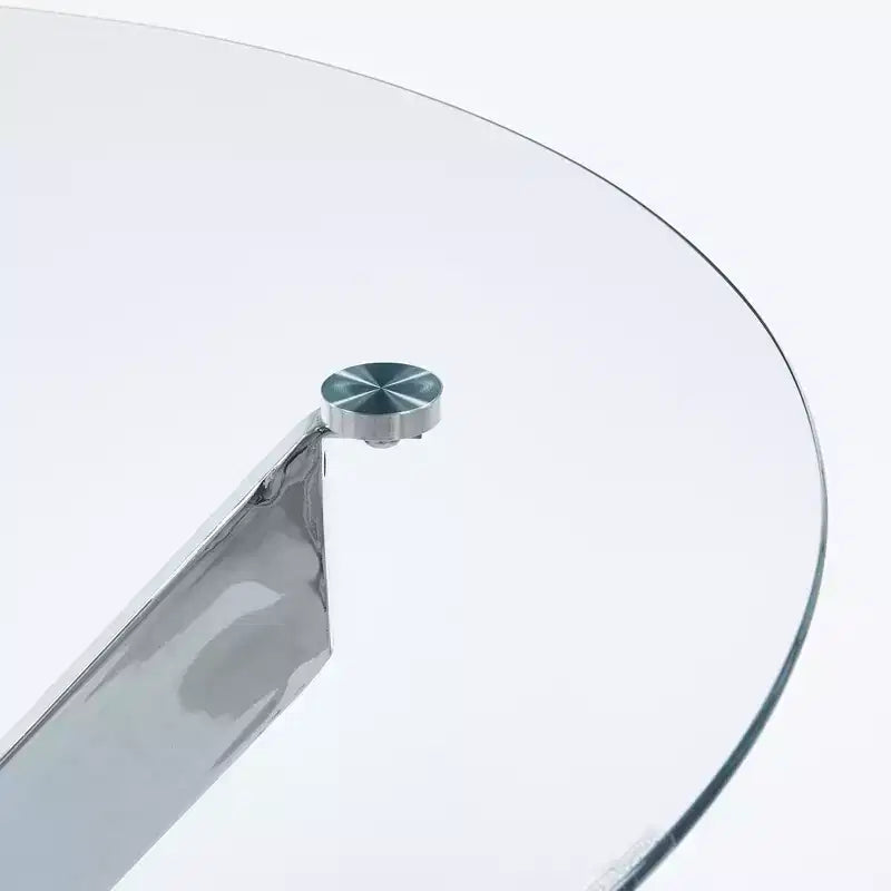 Dining Table with Cross Metal Leg and Tempered Glass Top, Modern Space-Saving Design for Kitchen or Living Room