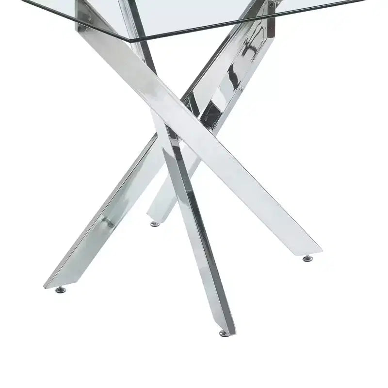 Dining Table with Cross Metal Leg and Tempered Glass Top, 90x90x75cm, Modern Space-Saving Design for Kitchen or Living Room
