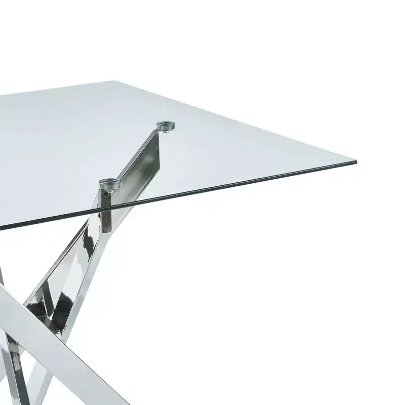 Dining Table with Cross Metal Leg and Tempered Glass Top, 90x90x75cm, Modern Space-Saving Design for Kitchen or Living Room