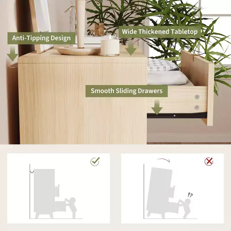 Comò a 3 cassetti, comò moderno di metà secolo alto 81 cm, comodino scanalato Waveform, organizer in legno per cassetti per camera da letto e soggiorno
