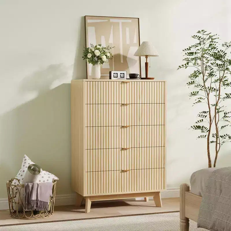 Comò a 3 cassetti, comò moderno di metà secolo alto 81 cm, comodino scanalato Waveform, organizer in legno per cassetti per camera da letto e soggiorno