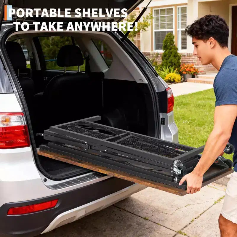 Tavolo pieghevole a 3 livelli da 1,5 pollici con ruote - Scaffale in metallo a grande capacità, organizzatore senza montaggio per studio, cucina, soggiorno, balcone