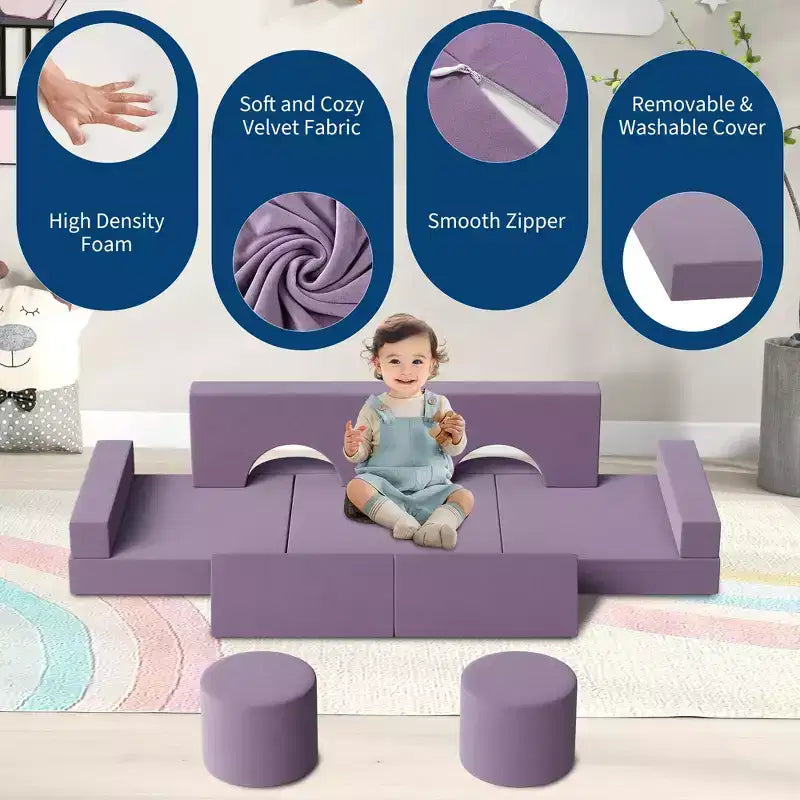 Modular Kids Play Couch, 22Pcs/13Pcs Kids Explorer Couch, Convertible Foam Play Couch for Bedroom and Playroom Furniture, 2 Seat Gray Couch for Kids