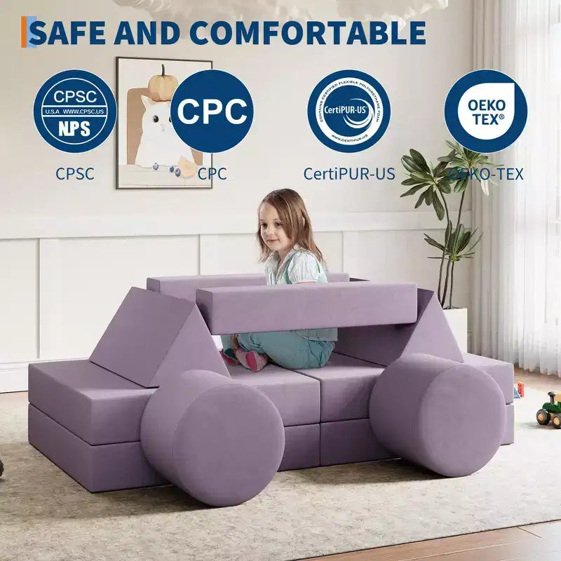 Modular Kids Play Couch, 22Pcs/13Pcs Kids Explorer Couch, Convertible Foam Play Couch for Bedroom and Playroom Furniture, 2 Seat Gray Couch for Kids