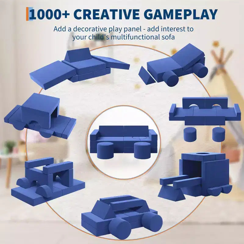 Modular Kids Play Couch, 22Pcs/13Pcs Kids Explorer Couch, Convertible Foam Play Couch for Bedroom and Playroom Furniture, 2 Seat Gray Couch for Kids