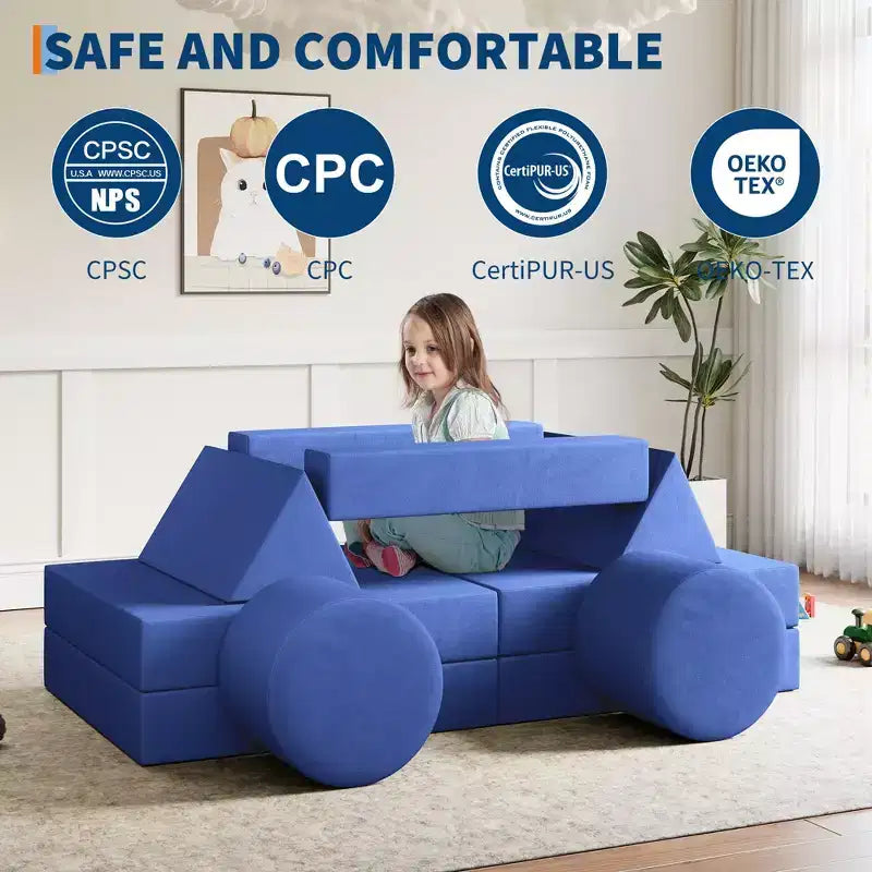 Modular Kids Play Couch, 22Pcs/13Pcs Kids Explorer Couch, Convertible Foam Play Couch for Bedroom and Playroom Furniture, 2 Seat Gray Couch for Kids