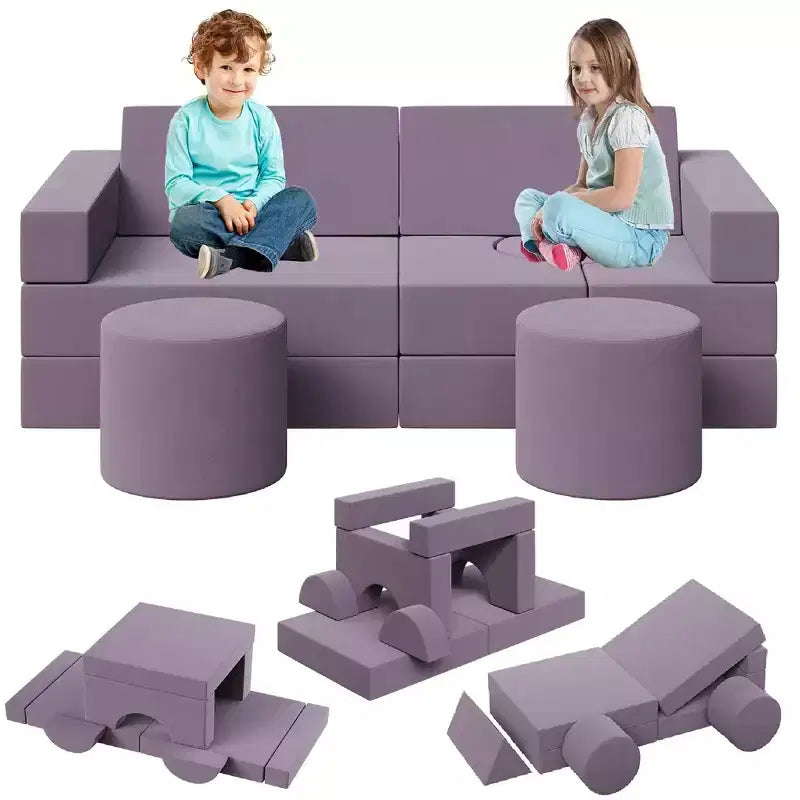 Modular Kids Play Couch, 22Pcs/13Pcs Kids Explorer Couch, Convertible Foam Play Couch for Bedroom and Playroom Furniture, 2 Seat Gray Couch for Kids