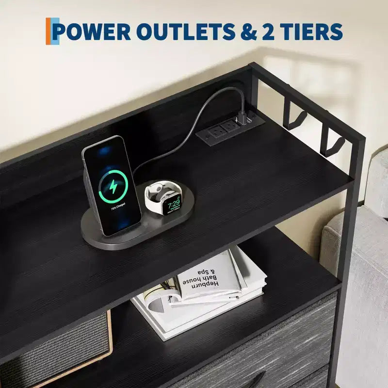 Cassettiera per camera da letto, cassettiera portaoggetti in tessuto a 11 cassetti con stazione di ricarica e luci