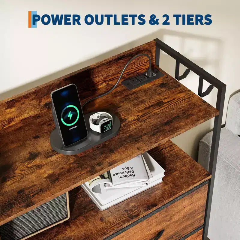 Cassettiera per camera da letto, cassettiera portaoggetti in tessuto a 11 cassetti con stazione di ricarica e luci