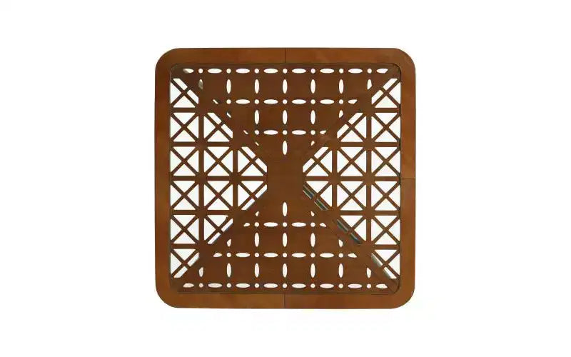 Tavolino da caffè quadrato moderno da 23 pollici Piano in vetro temperato con motivo geometrico intagliato Adatto per soggiorni Nero-marrone