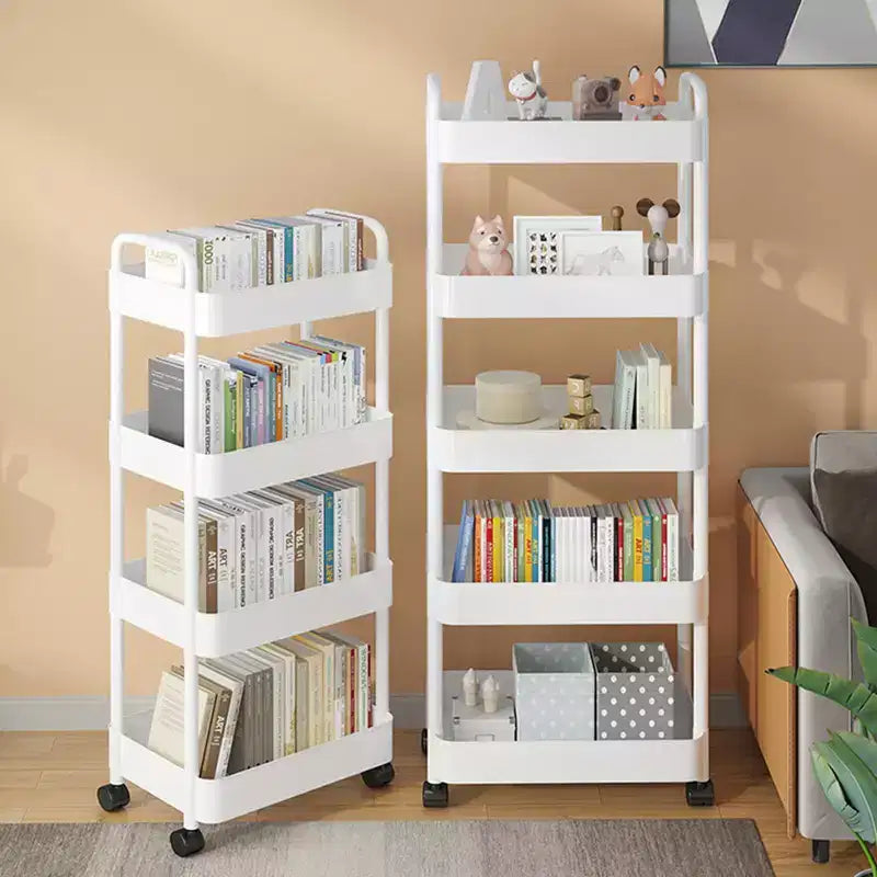 Slim 5-Tier Rolling Storage Trolley Cart with Handle, Narrow Space-Saving Utility Organizer Rack, Mobile Shelving Unit for Kitchen, Bathroom, Laundry