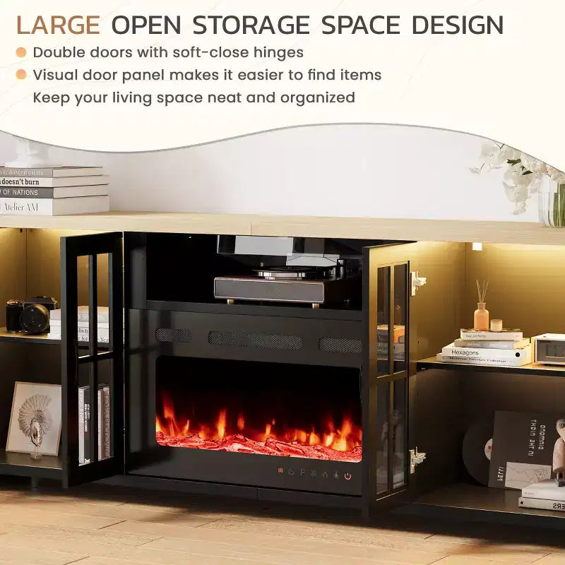 EROMMY 78 Fireplace Tv Stand With Fireplace For Tvs Up To 90, Farmhouse Tv Stand With Large Storage Space, Led Lights & Adjustable Shelves