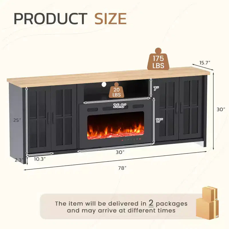EROMMY 78 Fireplace Tv Stand With Fireplace For Tvs Up To 90, Farmhouse Tv Stand With Large Storage Space, Led Lights & Adjustable Shelves