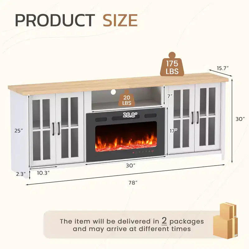 EROMMY 78 Fireplace Tv Stand With Fireplace For Tvs Up To 90, Farmhouse Tv Stand With Large Storage Space, Led Lights & Adjustable Shelves