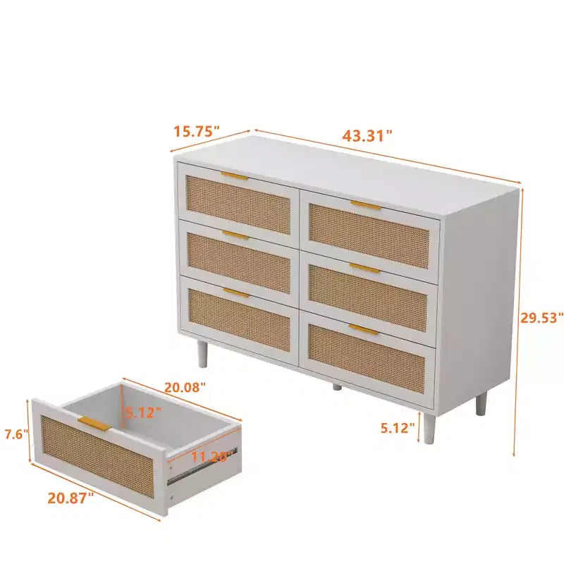 JVNOXK 43.316-Drawers Rattan Storage Cabinet Rattan Drawer,for Bedroom,Living Room,White