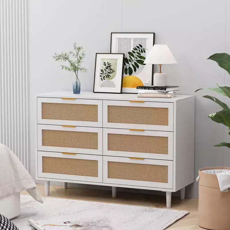 JVNOXK 43.316-Drawers Rattan Storage Cabinet Rattan Drawer,for Bedroom,Living Room,White