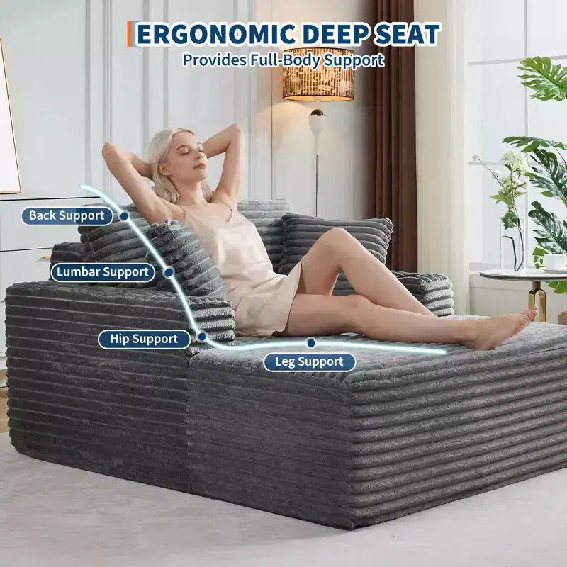 Poltrona chaise longue oversize 64", divano letto imbottito con portabicchieri, divano letto senza struttura per soggiorno, nessun assemblaggio richiesto