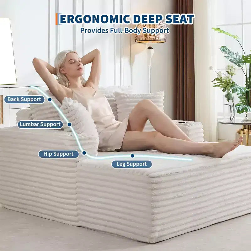 Poltrona chaise longue oversize 64", divano letto imbottito con portabicchieri, divano letto senza struttura per soggiorno, nessun assemblaggio richiesto