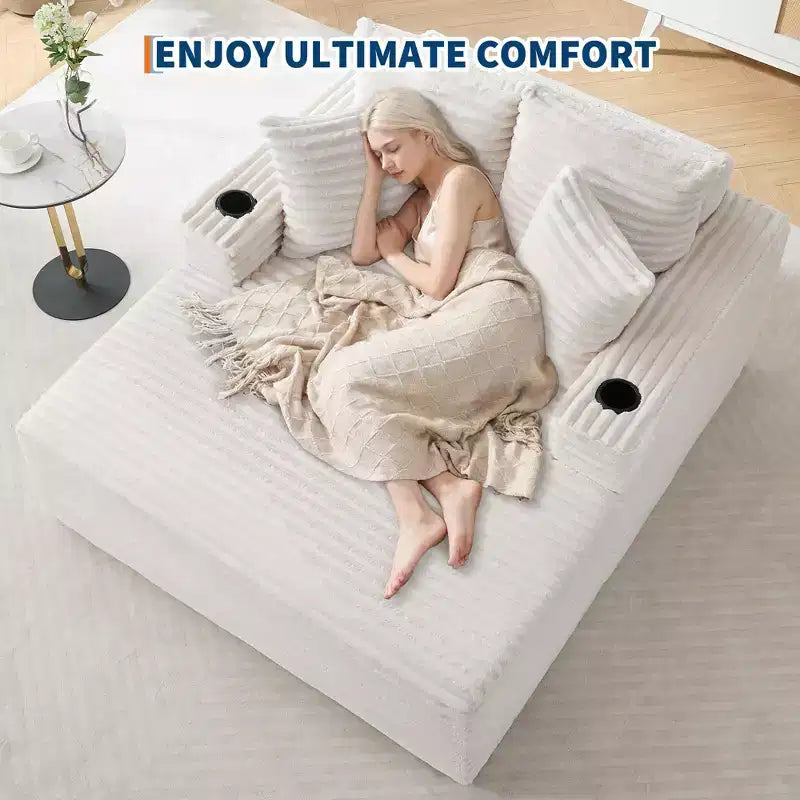 Poltrona chaise longue oversize 64", divano letto imbottito con portabicchieri, divano letto senza struttura per soggiorno, nessun assemblaggio richiesto
