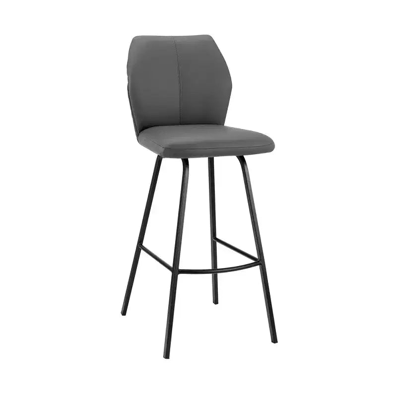 HomeRoots 26 Gray And Black Faux Leather And Iron Counter Height Bar Chair