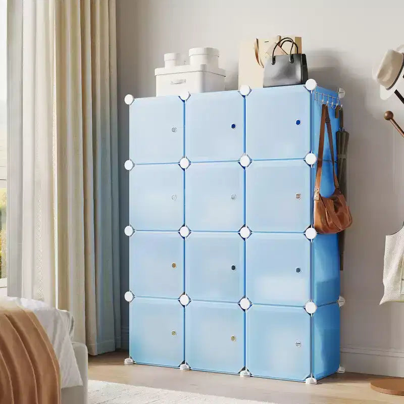 Modular Shoe Rack, Space-saving, 12 Stackable Cubes with Doors, 4-tier Stackable Portable Shoe Organizer, for Bedroom, Living Room