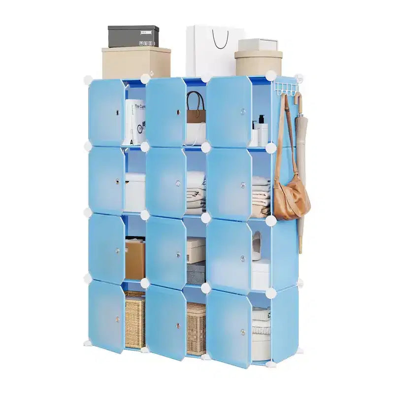 Modular Shoe Rack, Space-saving, 12 Stackable Cubes with Doors, 4-tier Stackable Portable Shoe Organizer, for Bedroom, Living Room