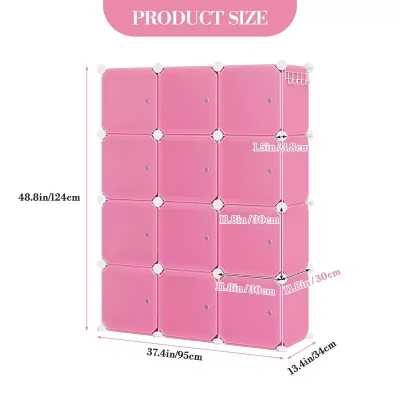 Modular Shoe Rack, Space-saving, 12 Stackable Cubes with Doors, 4-tier Stackable Portable Shoe Organizer, for Bedroom, Living Room